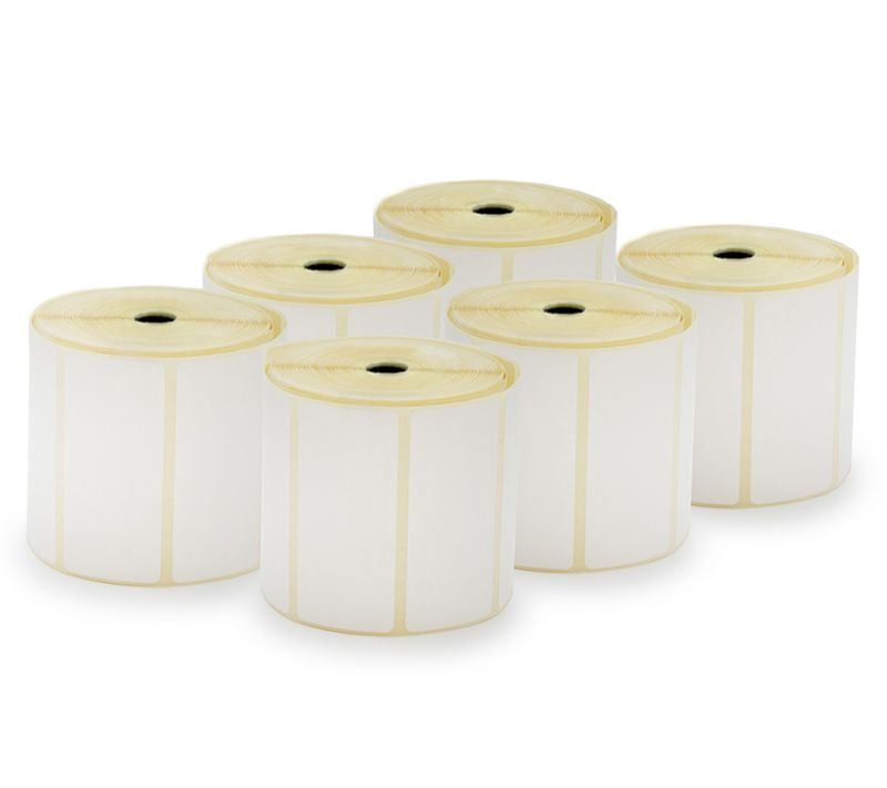 Papier thermique &agrave; rev&ecirc;tement &eacute;cologique 70 g/m&sup2; + adh&eacute;sif thermofusible antigel + papier antiadh&eacute;sif glassine jaune 58 g/m&sup2;
