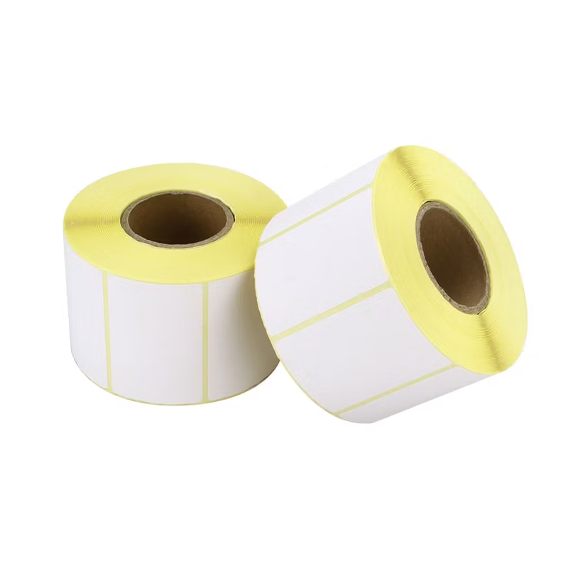 Papier thermique &agrave; rev&ecirc;tement sup&eacute;rieur de 70 g/m&sup2; + adh&eacute;sif thermofusible antigel + papier anti-collision jaune 58 g/m&sup2;